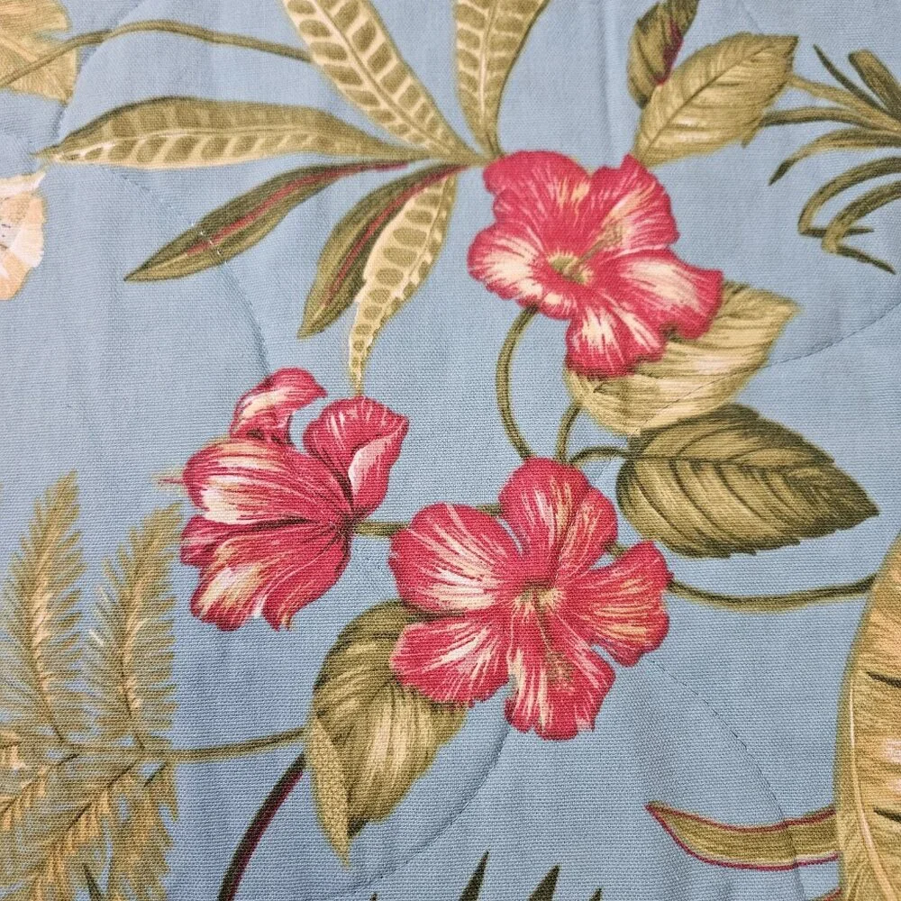Thomasville Queen Bedspread Blue Lagoon Tropical Floral Leaf Print 103x124 USA